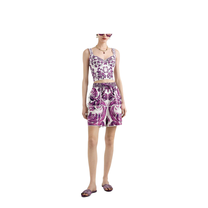 Majolica-print poplin bustier in Multicolor
