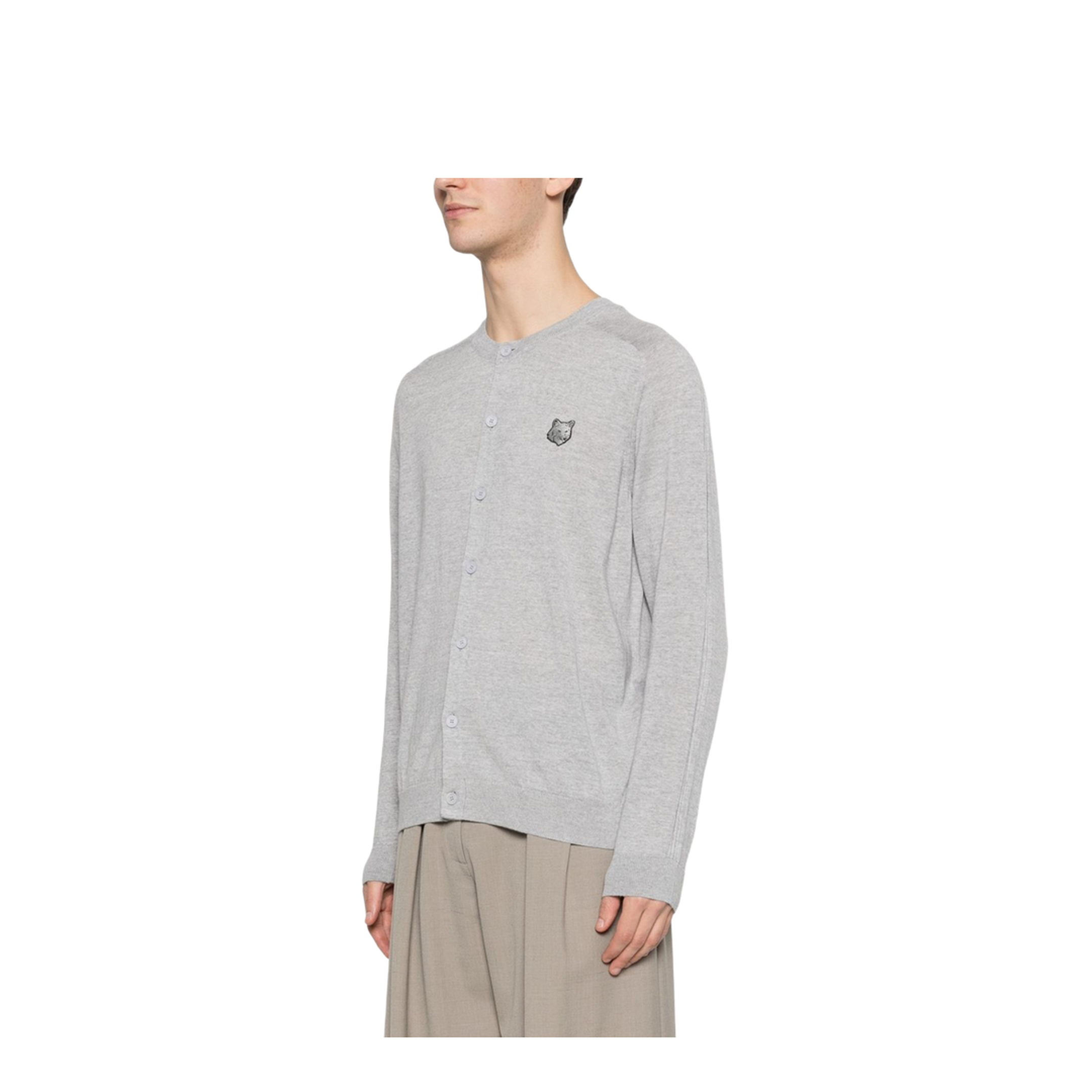 Grey Mélange Fox Head Wool Cardigan