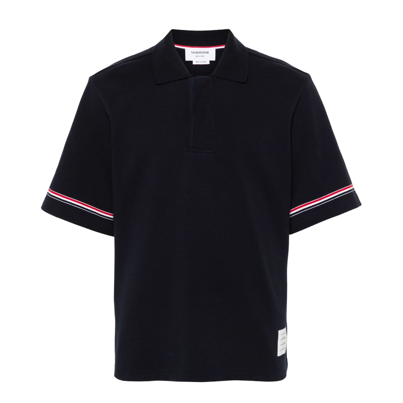 Navy Blue Cotton Polo with RWB Stripe