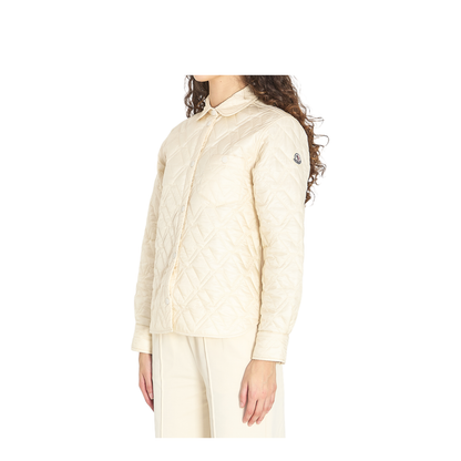 White Ivory Diamond Quilted Padded Shirt Jacket