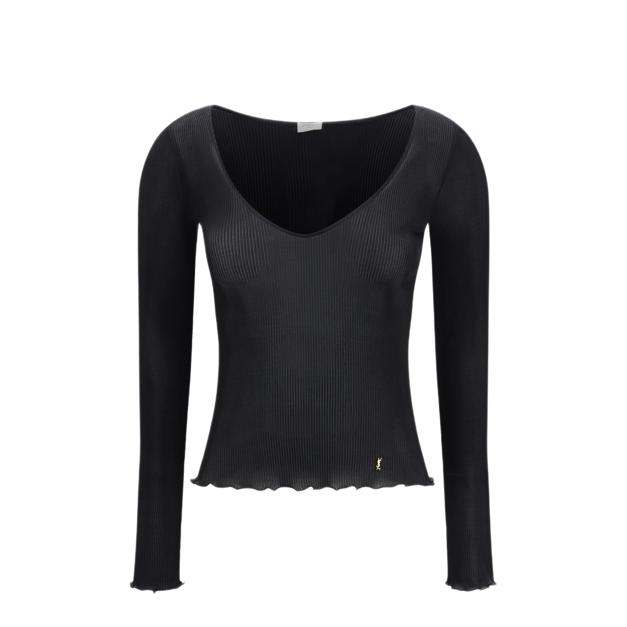 MAYFEYR - Saint Laurent - Cassandre V Neck Ribbed Silk Top - 876789Y37SM