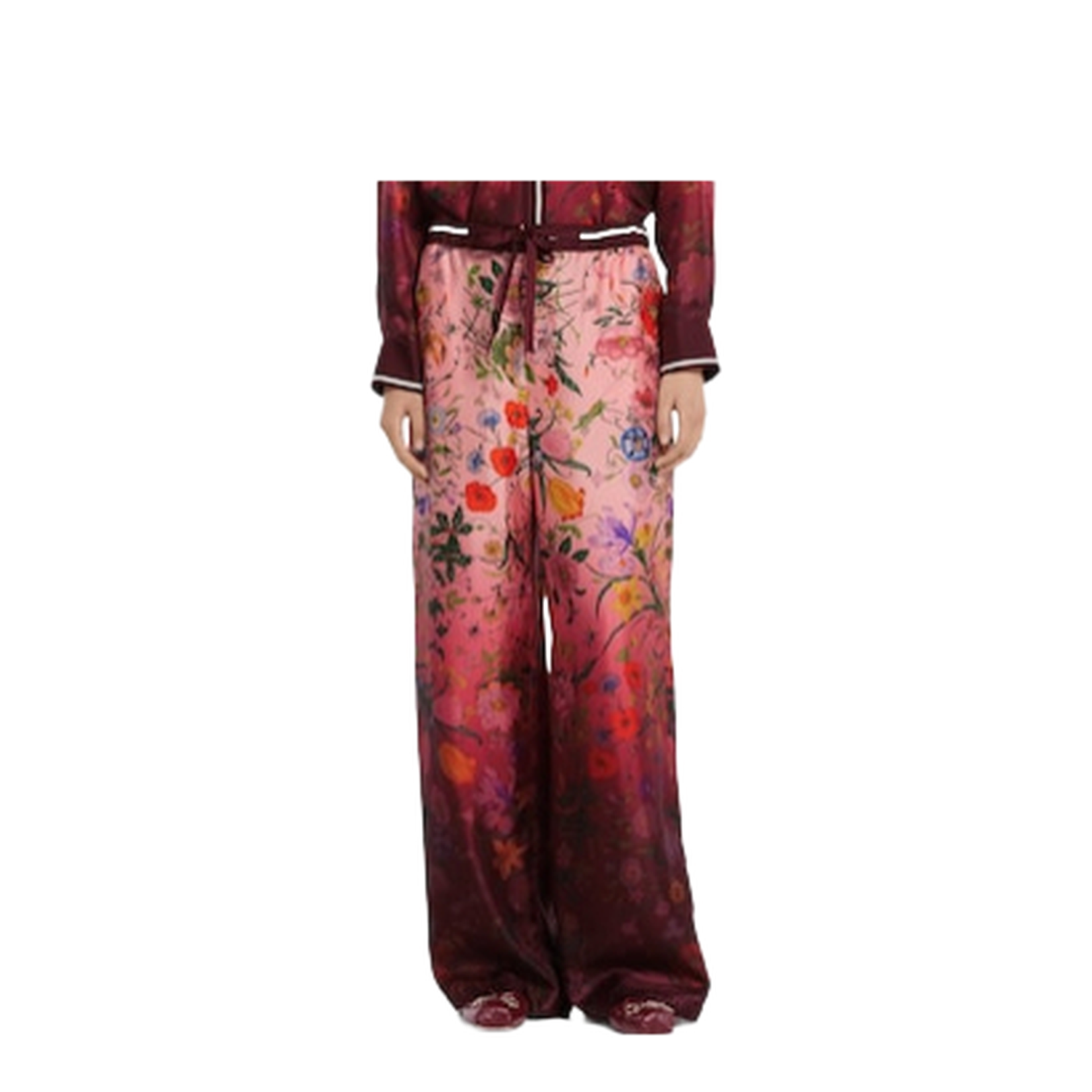 Printed Silk Pants in Pink and Rosso Ancora Red