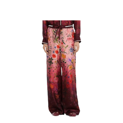 Printed Silk Pants in Pink and Rosso Ancora Red