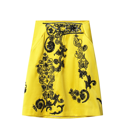 Yellow Skirt With Black Sequin Embroidery