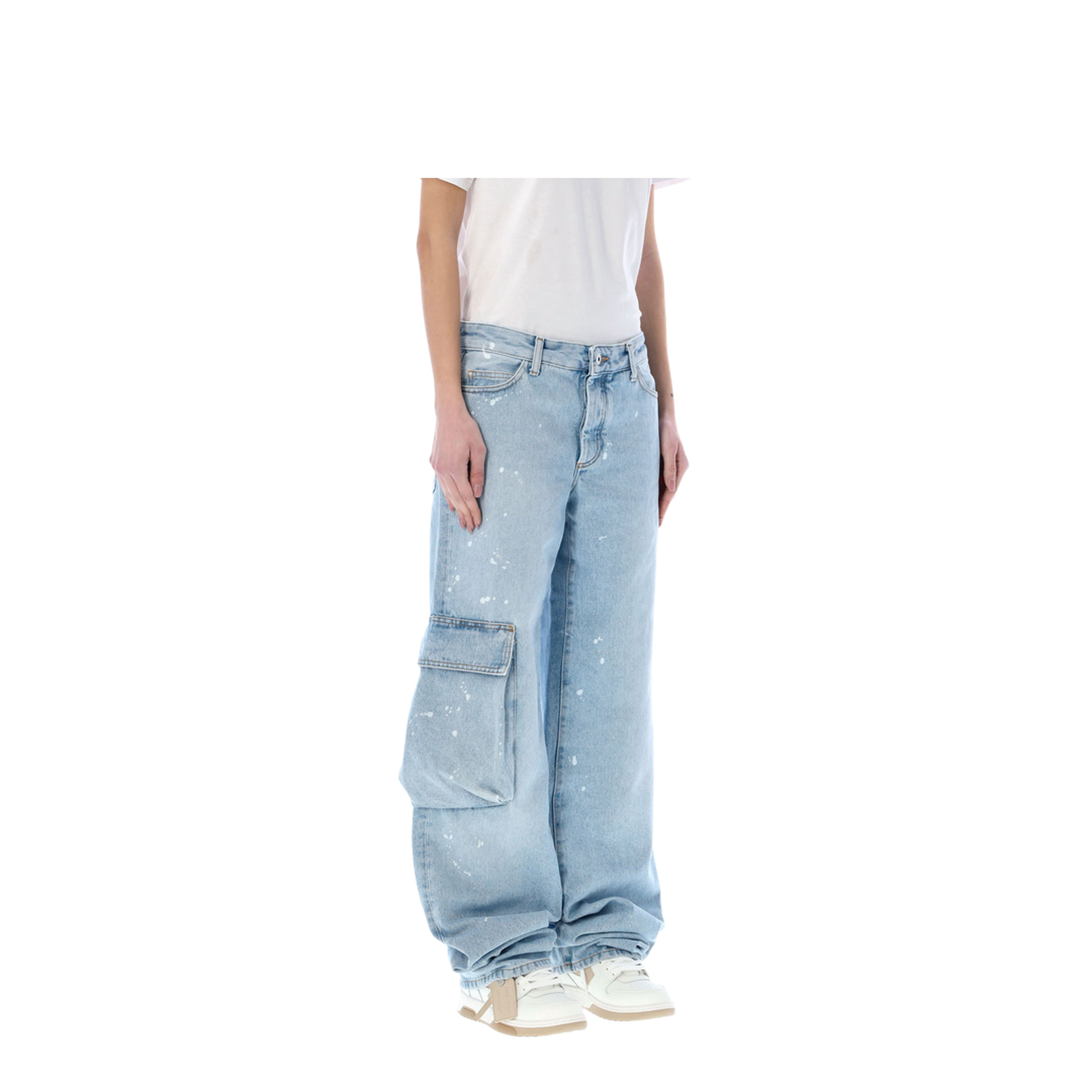 Light Blue Cotton Cargo Jeans with Painted Detail
