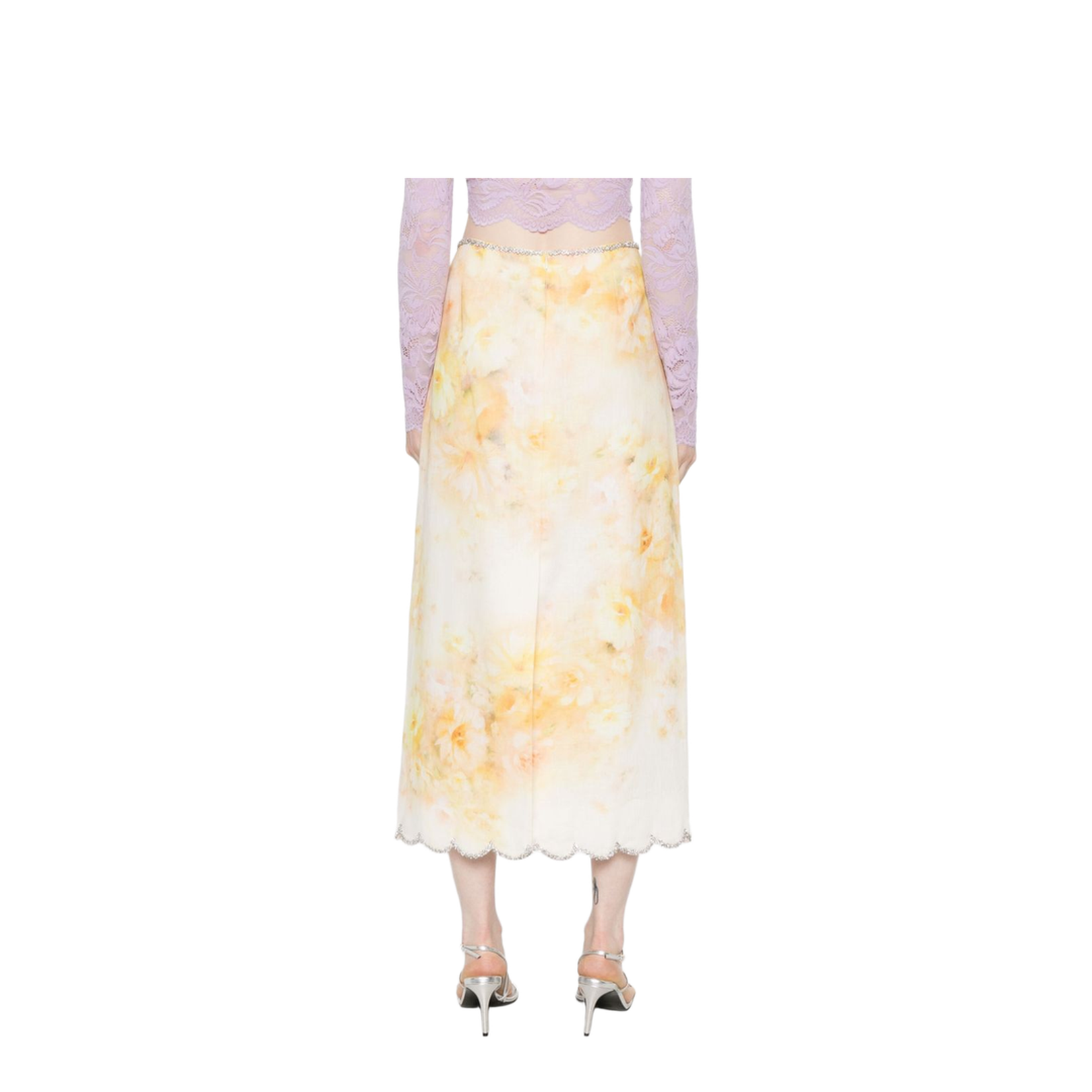 Floral Print Linen Midi Skirt