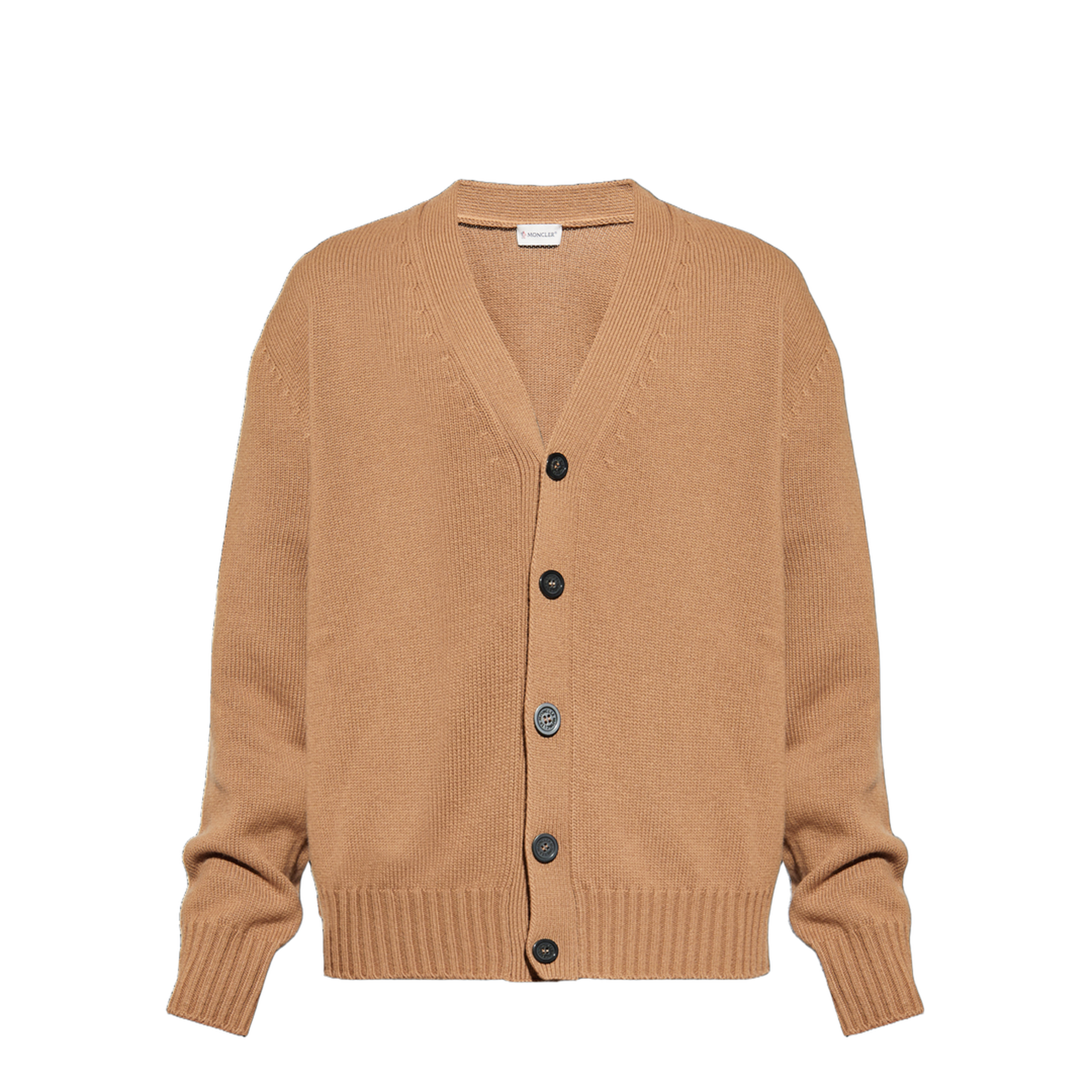 Camel Beige V-Neck Wool Cardigan
