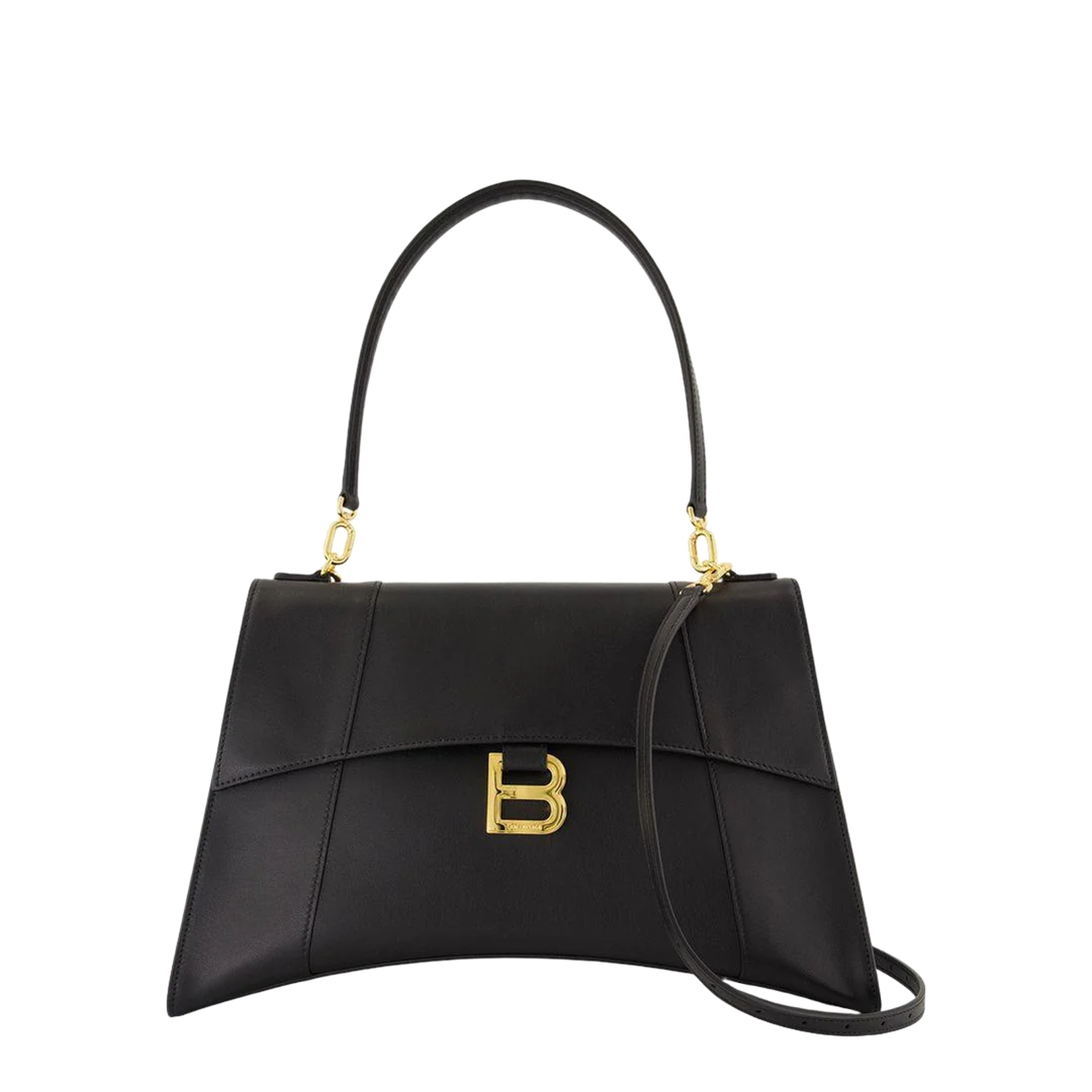 Black Leather Hourglass Shoulder Bag