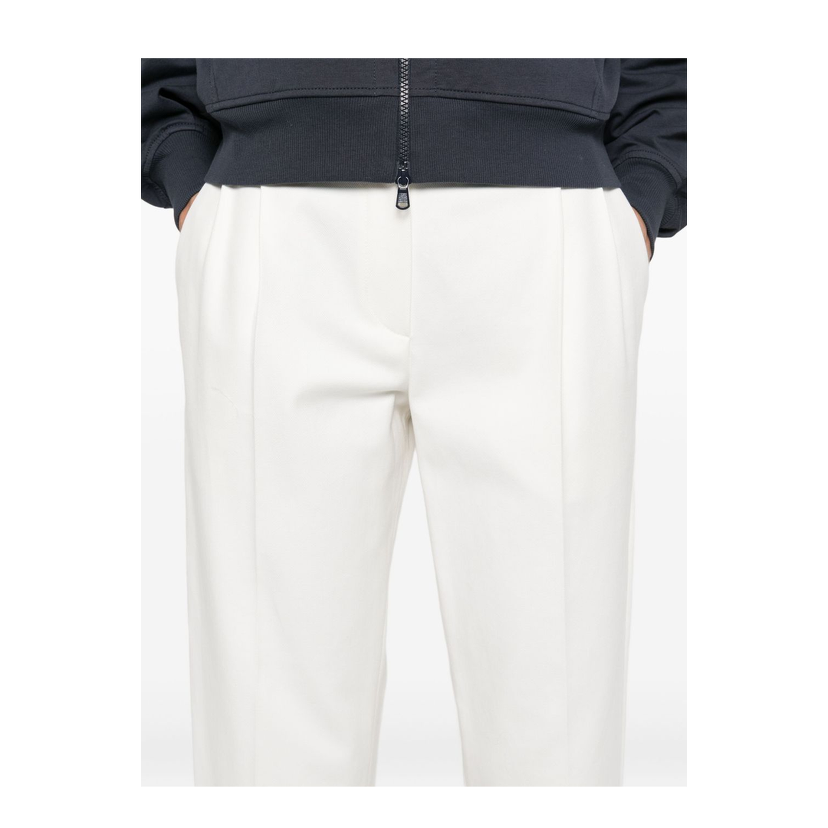 Stretch Cotton Cover Slouchy Trousers with Monili