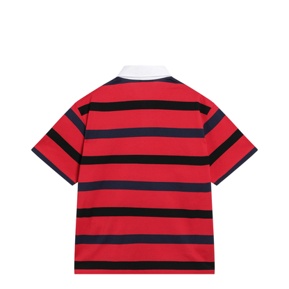 Short-Sleeved Polo Shirt With Red Blue Stripes
