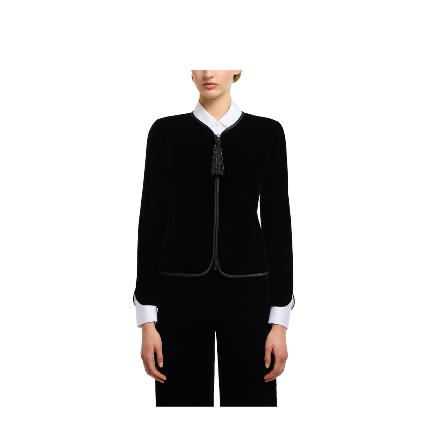 Black Velvet Front Zipper Jacket