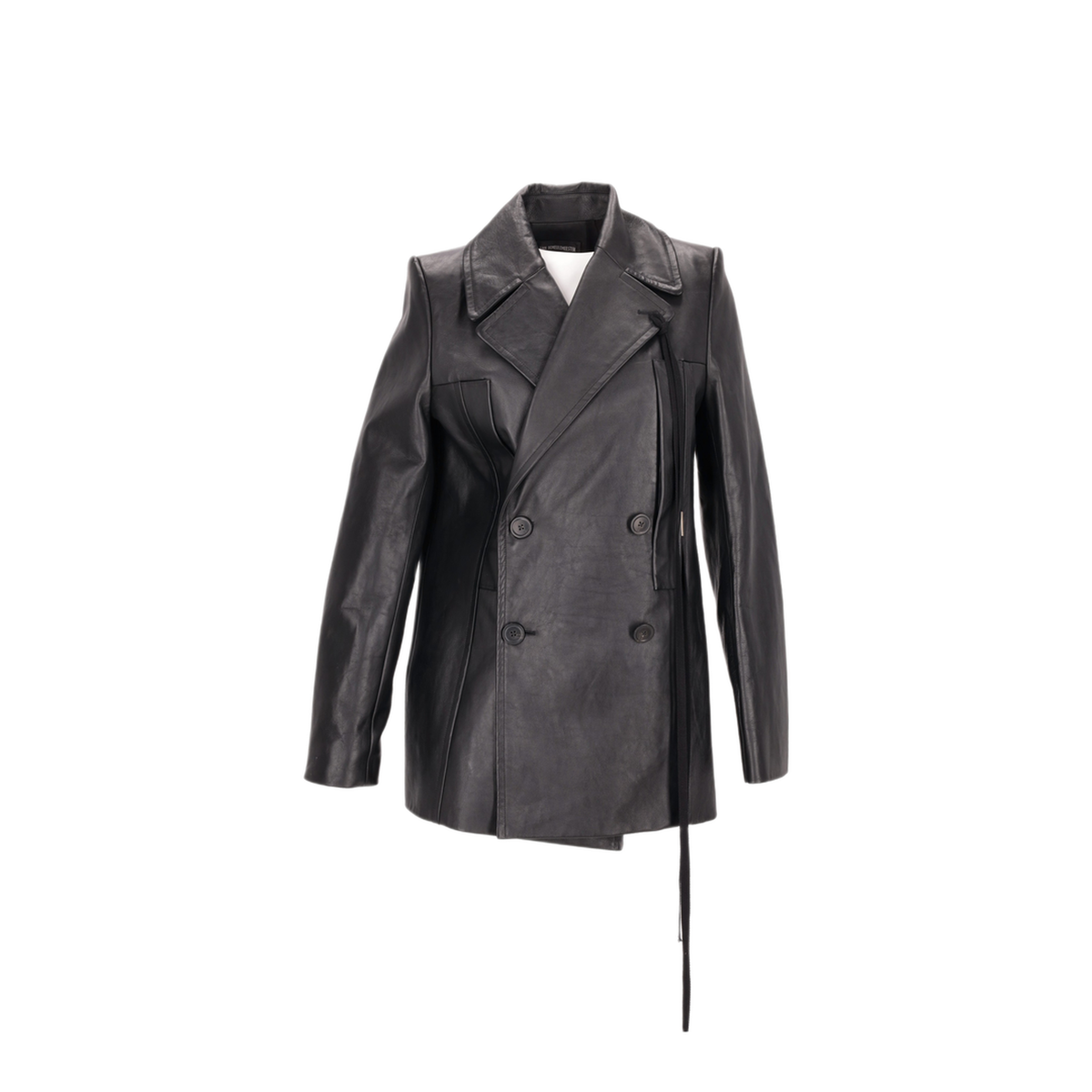 MAYFEYR - ANN DEMEULEMEESTER - Helen Leather Fitted Peacoat Black - B0010824LT081099