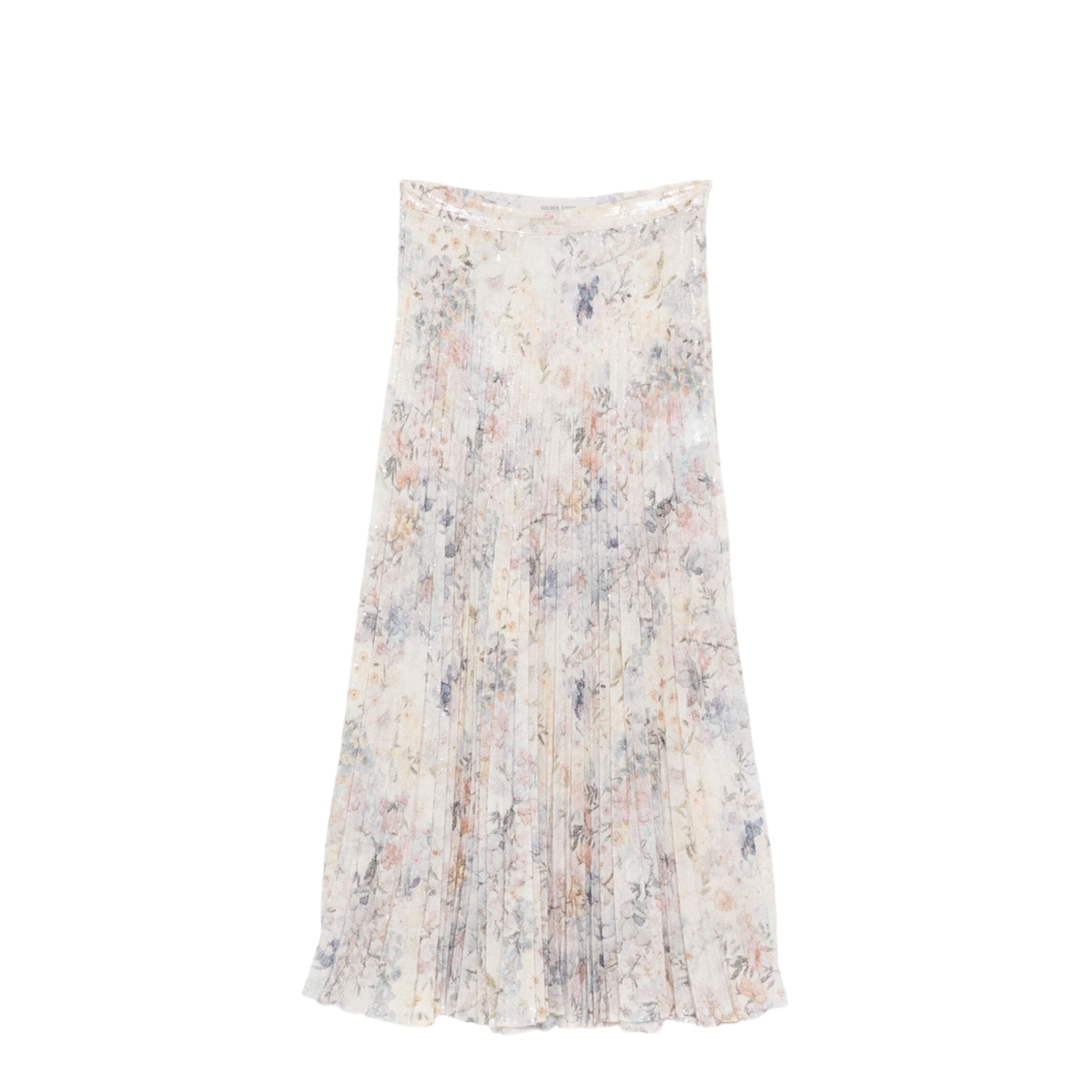 White Sequin-Embellished Pleated Skirt