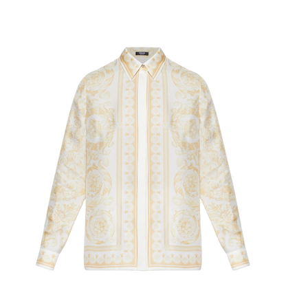Barocco Print Silk Shirt Gold