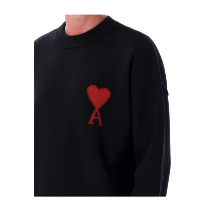 Black Wool De Coeur Crewneck Sweater