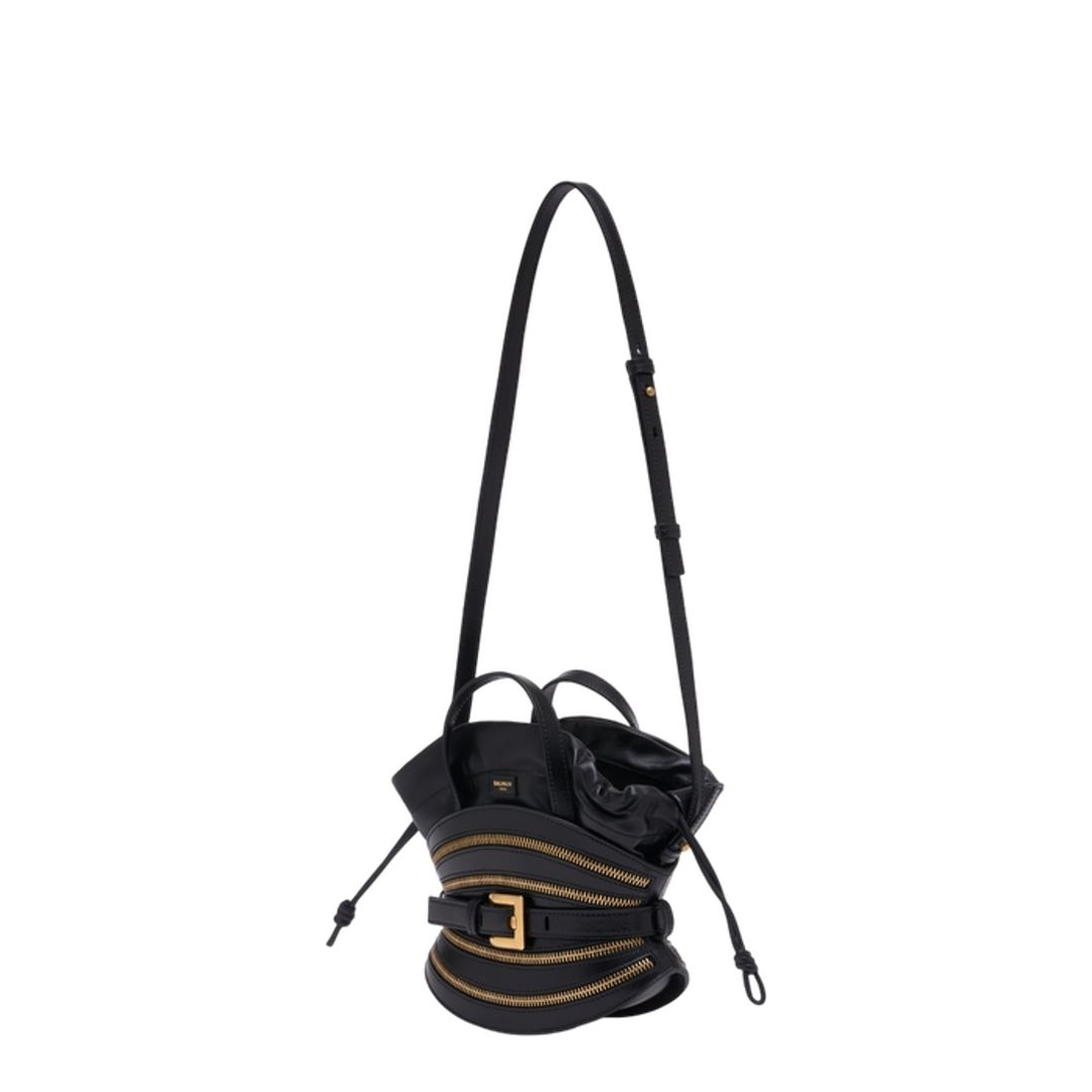 Mini Shuffle Zips Shoulder Bag Leather Black