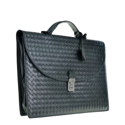 Intrecciato Leather Briefcase - Black