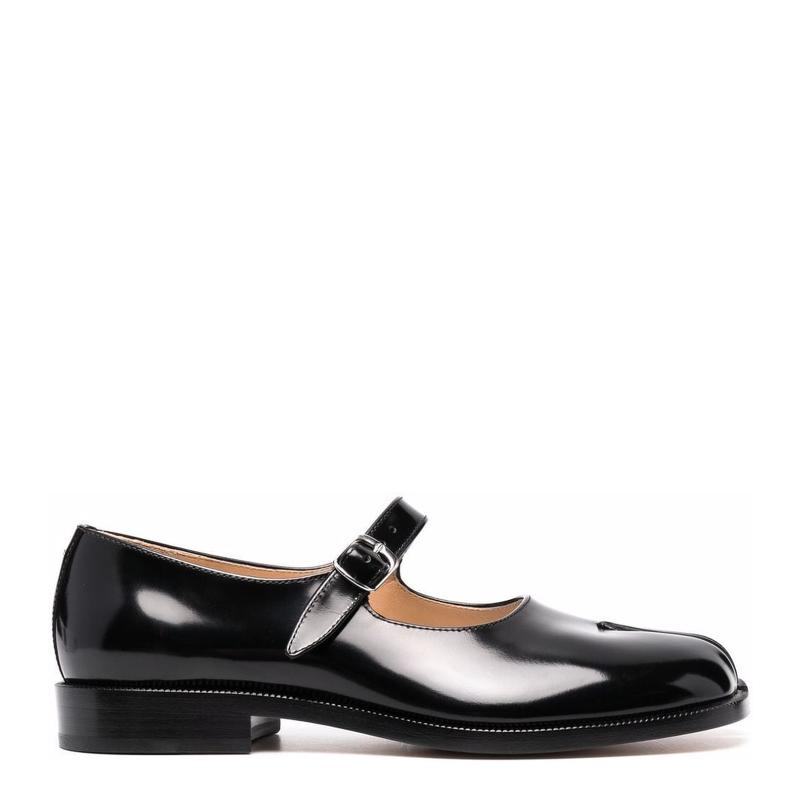 Black Leather Tabi Mary-Jane Shoes