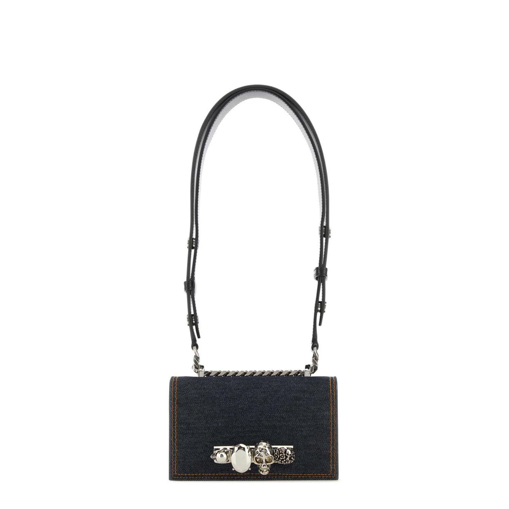Mini Biker Jewelled Satchel Bag in Denim