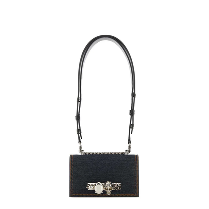 Mini Biker Jewelled Satchel Bag in Denim