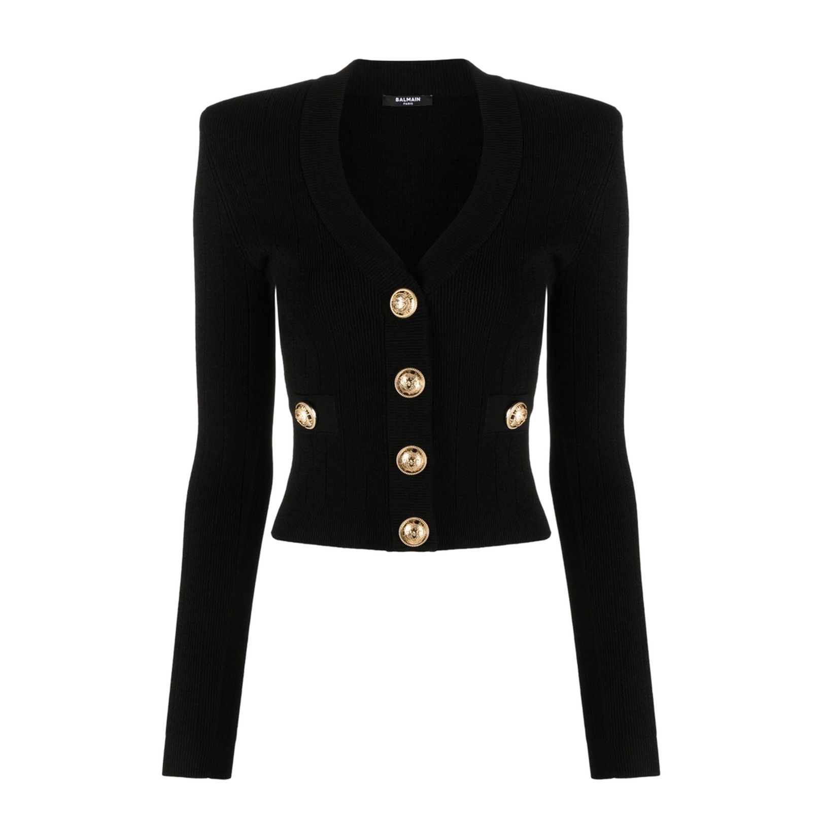 Black Knitted Sweater with Gold-tone Buttons