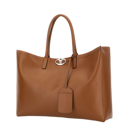 Brown Leather VLogo Shopping Bag