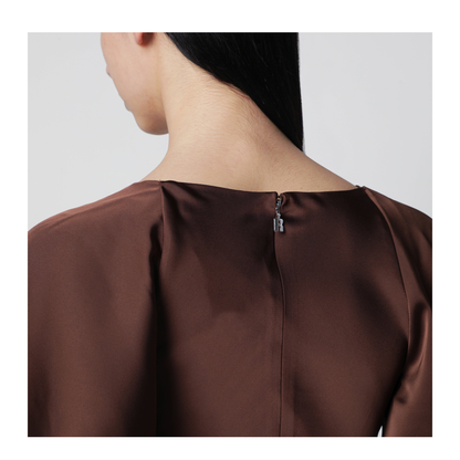 MAYFEYR - Rotate - Long Satin Dress With Flutter Sleeves In Potting Soil - 1159062037PL2037