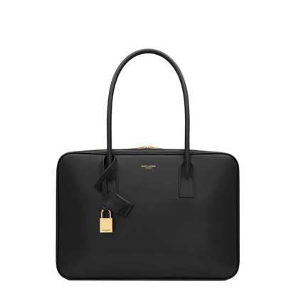 Box Leather Handbag with Metal Padlock Detail