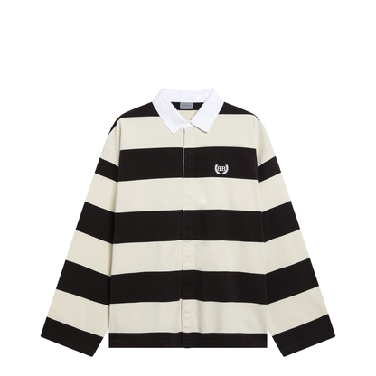 Striped Jersey Polo Shirt in Cotton Brown