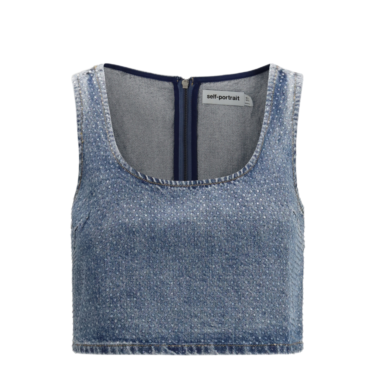 MAYFEYR - Self Portrait - Rhinestone Denim Crop Top - RS26826TBLBLUE