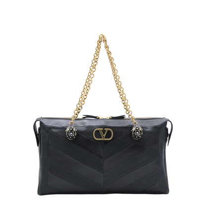 Black Leather Panthea Shopping Bag