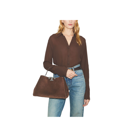 Eleanor Suede Satchel - Dark Cocoa