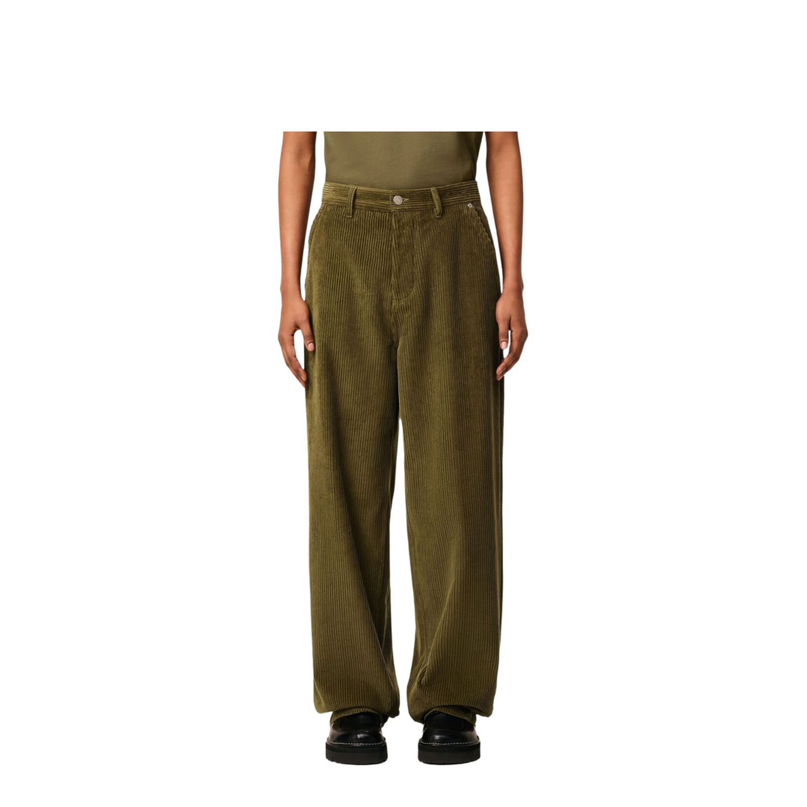 Green Cotton Corduroy Large Fit Trousers