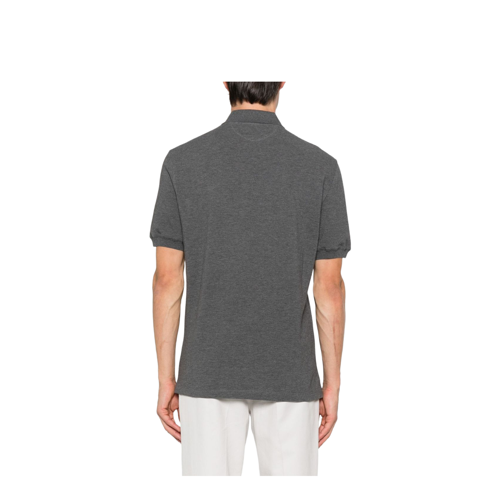 Grey Short Sleeves Polo Collar Button Fastening Embroidered Logo Cotton