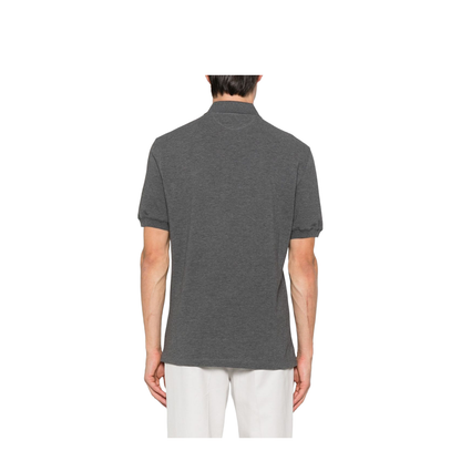 Grey Short Sleeves Polo Collar Button Fastening Embroidered Logo Cotton