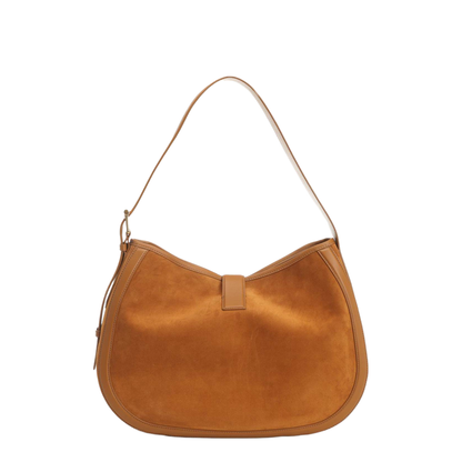 Adjustable Leather Shoulder Bag with Vintage Gold Metal T-Bar Closure
