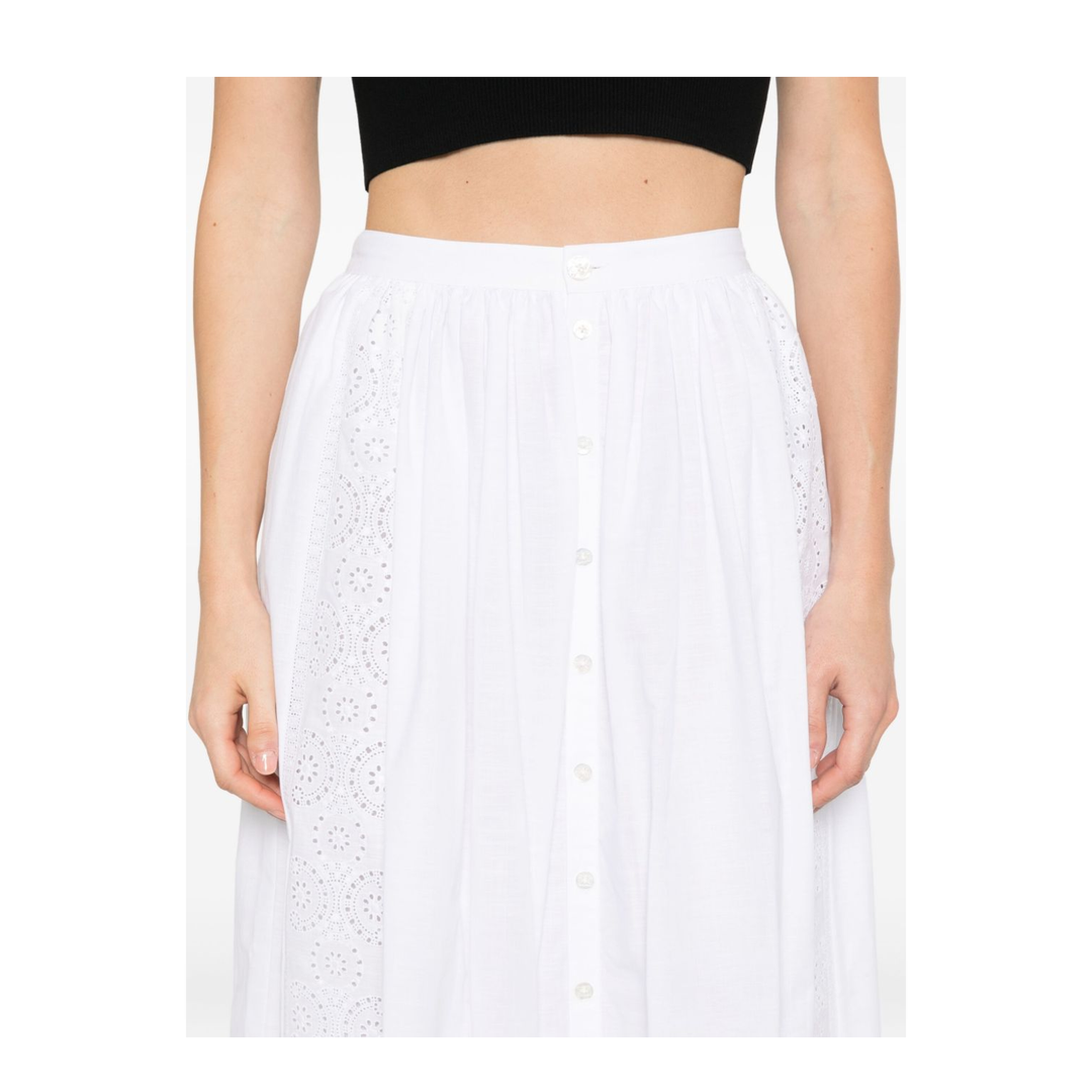 Embroidered Midi Skirt in Cotton Cambric - White