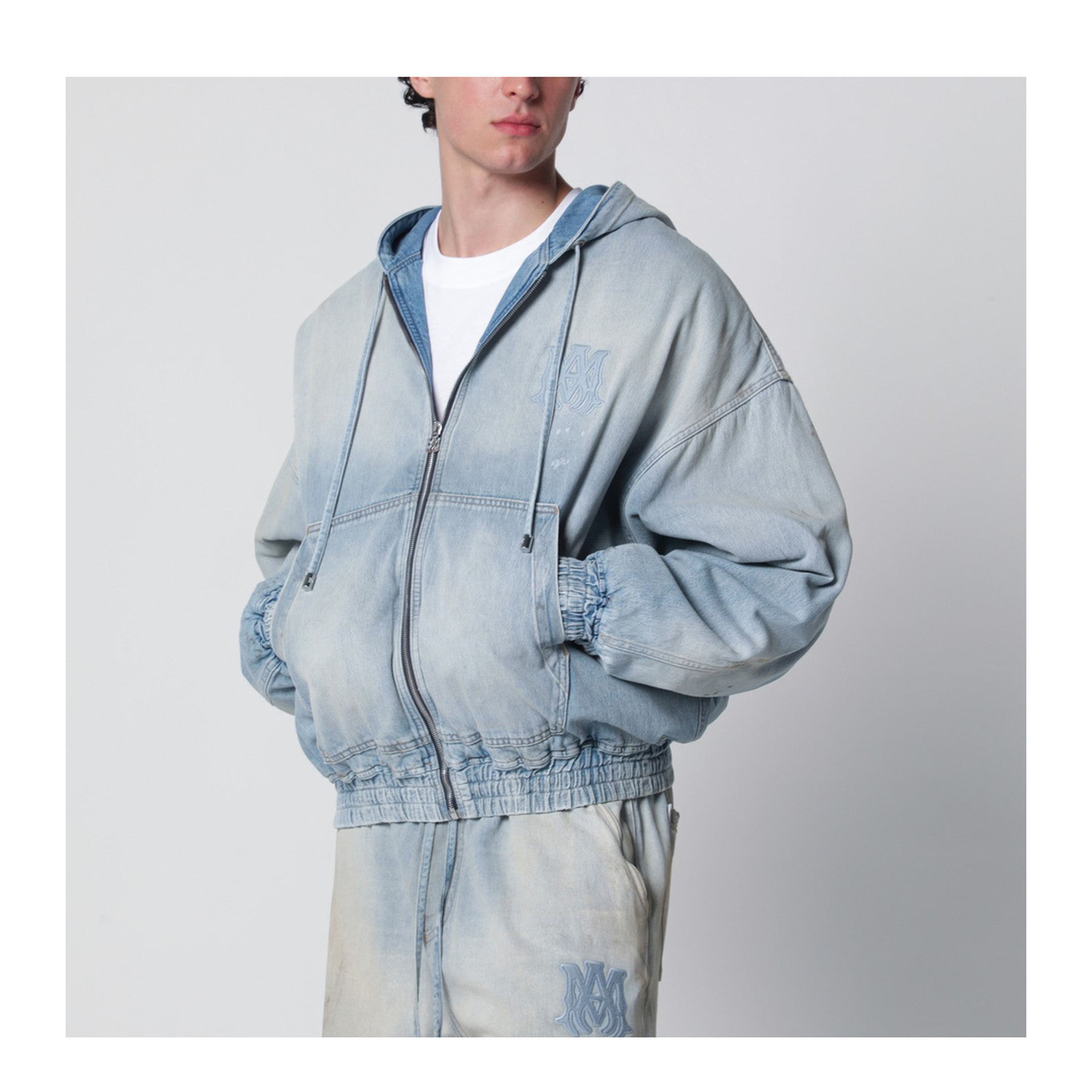 Light Blue Washed Denim Bomber Jacket