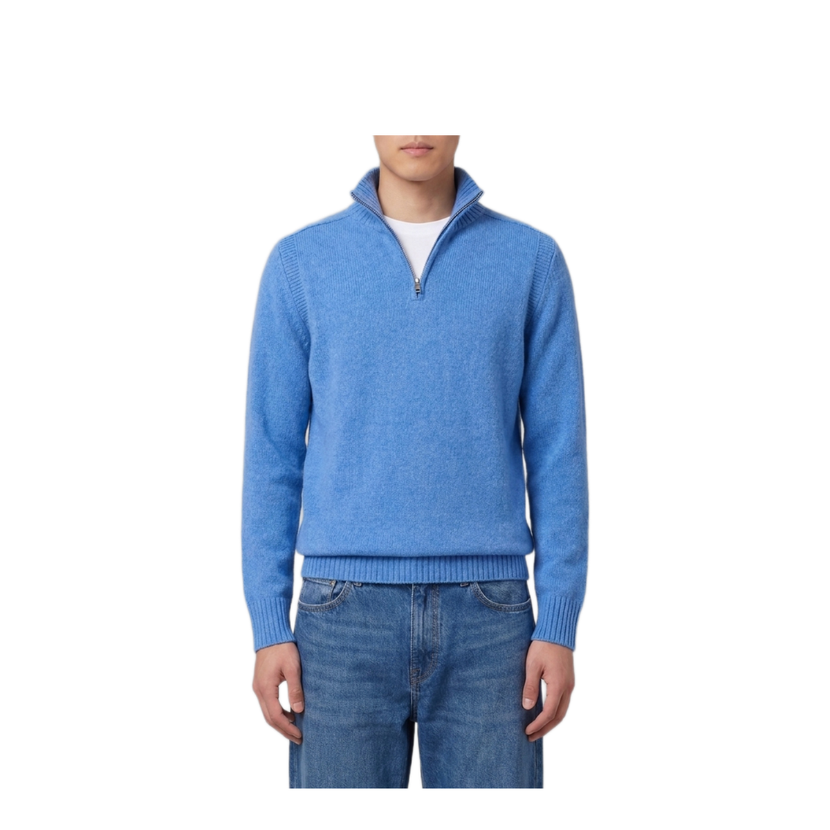 MAYFEYR - Guest In Residence - Delft Blue Half Zip Turtleneck - M25210RMDLFBL