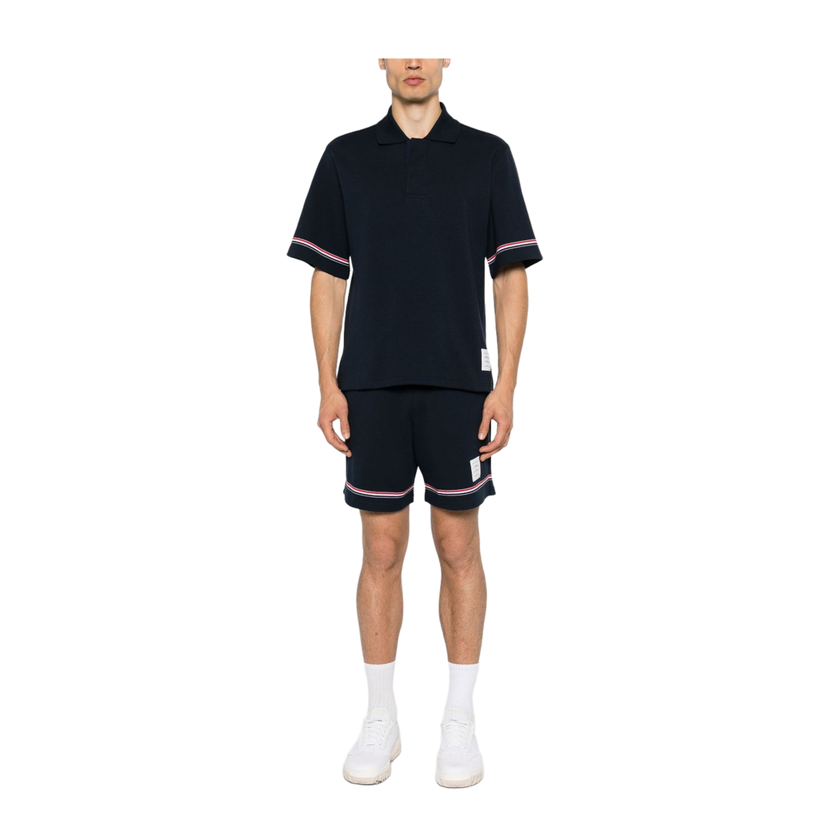 Navy Blue Cotton Polo with RWB Stripe