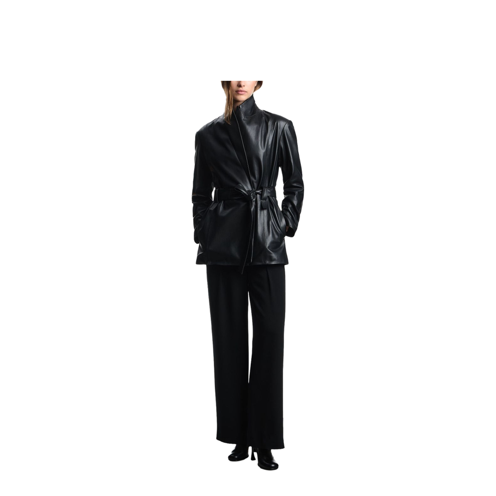 Stretch Sandblasted Fabric Trousers with Pleats