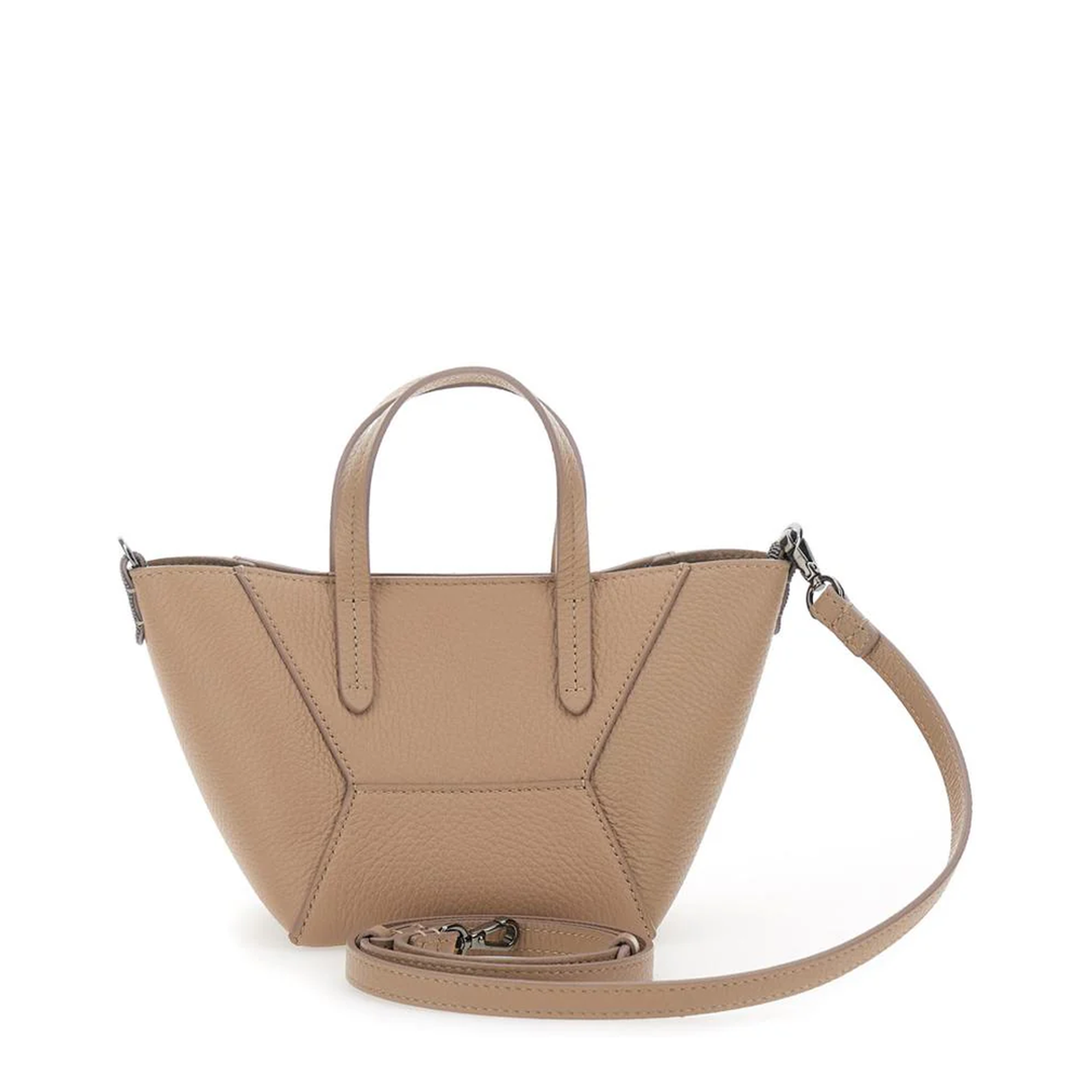 Duo Beige Mini Bag With Adjustable Shoulder Bag And Monil Detail In Leather