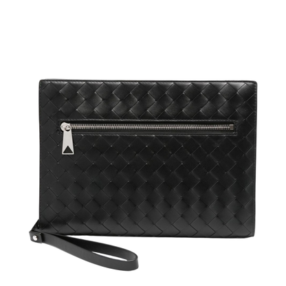 Intrecciato Leather Pouch - Black