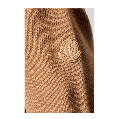 Camel Beige V-Neck Wool Cardigan