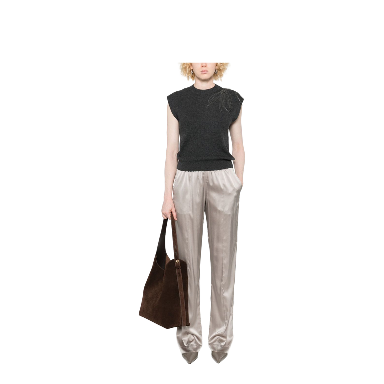 Dark Grey Ribbed Knit Sleeveless Top
