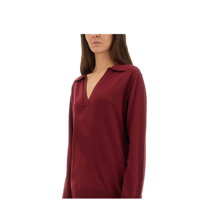 Extra Fine Wool Polo Top in Rosso Ancora Red