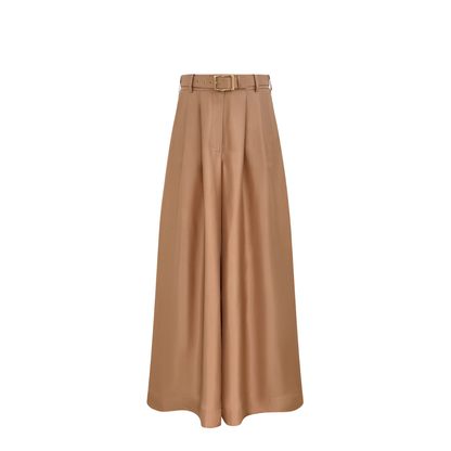 Camel Satin Wide-leg Pant