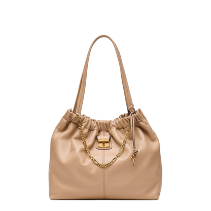 Tote Leather Shoulder Bag - Beige