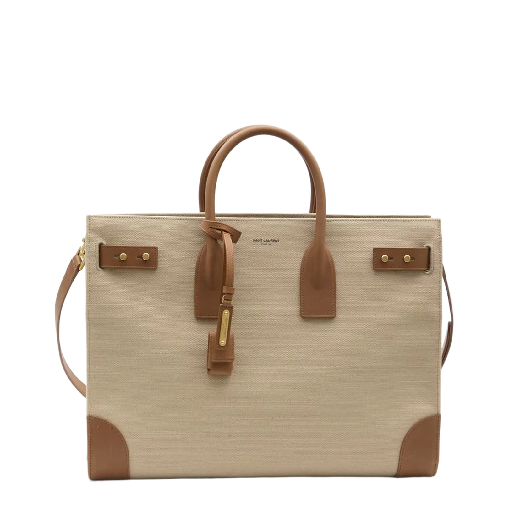 Sac De Jour Bag in Beige Canvas with Brown Calfskin Trims