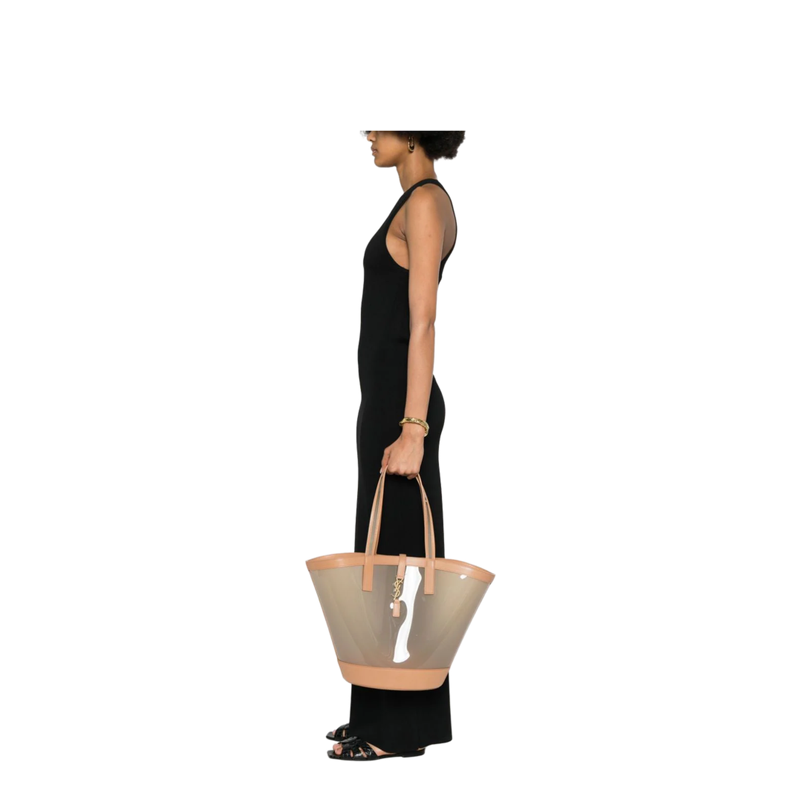 Panier Medium Vinyl and Vegetable-Tanned Leather Tote Bags - Beige